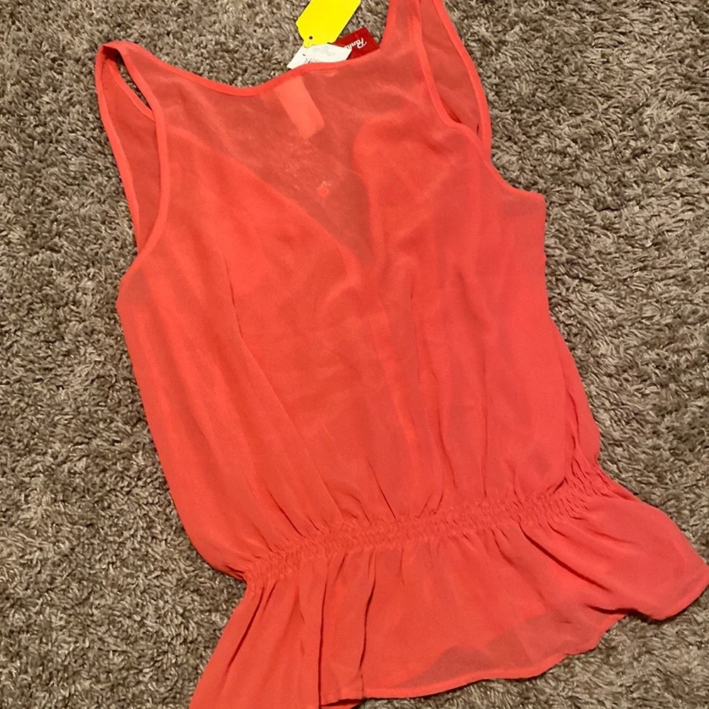 NEW Panhandle Slim Sz L Coral Sleeveless Sheer Henley Tank Top - Picture 11 of 14